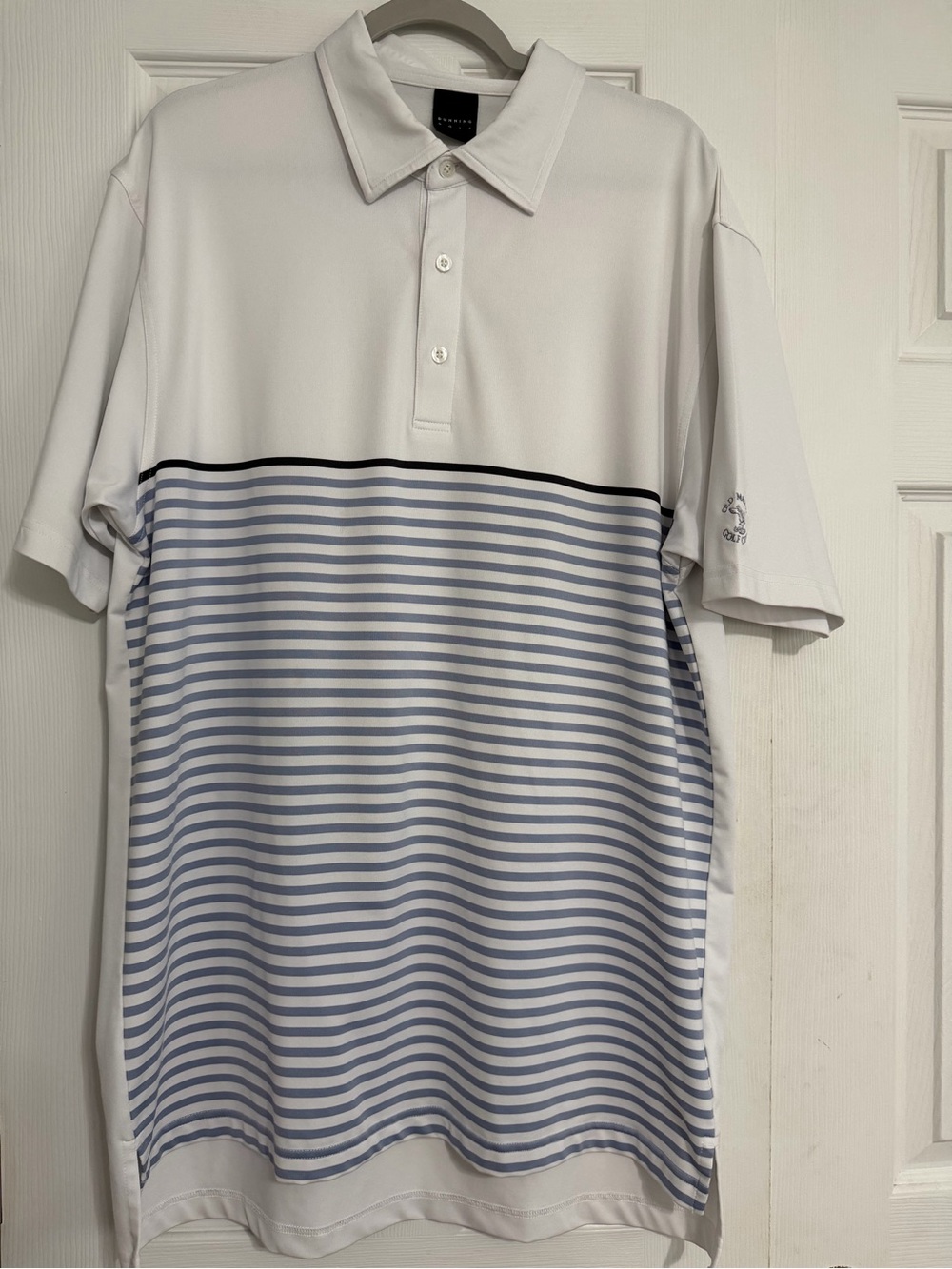 Dunning Golf blue white striped polo golf shirt mens size XL Old marsh golf club